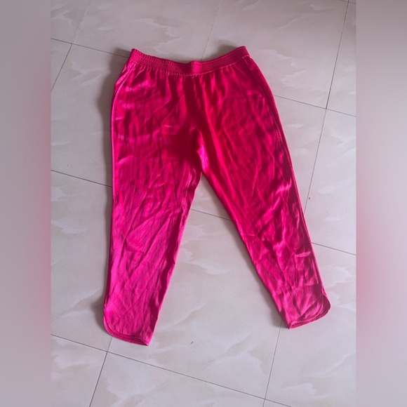 Zara Pink Magenta Elastic Waist Satin Split Hem Trousers Pants XXL hot pink - Picture 16 of 16